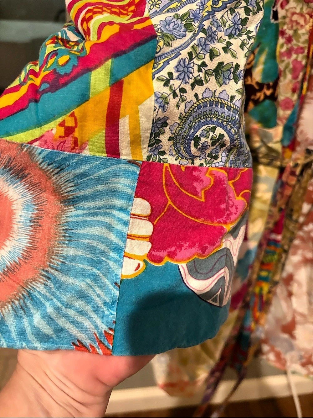 Multicolor & Pink Patchwork Robe Like New - Picture 6 of 9